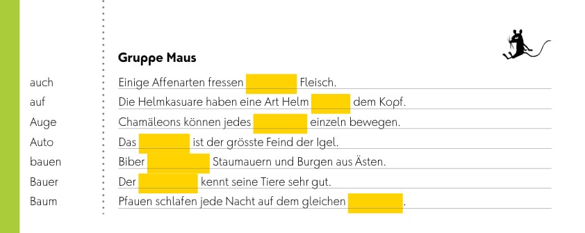 Katze mit tz: Gruppe Maus – Lückenttexte