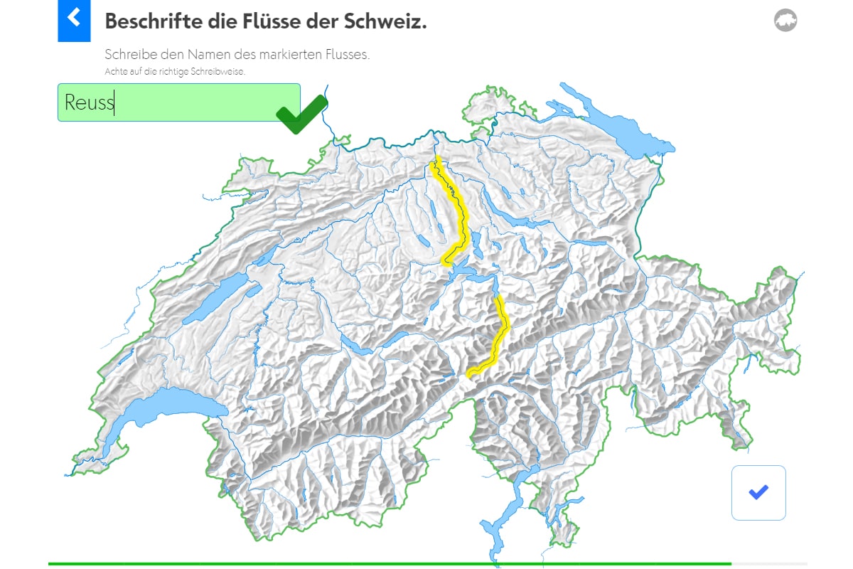 Geografie Schweiz: Flüsse beschriften