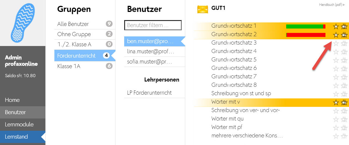 GUT1: Übungen in den Arbeitsplan legen