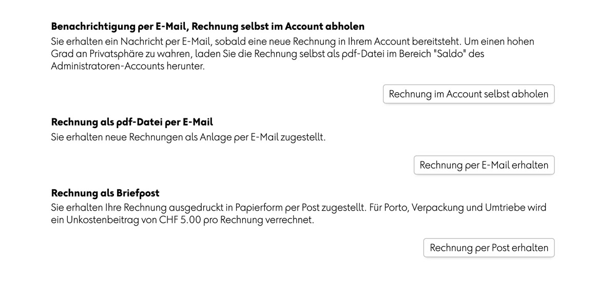 profaxonline: Optionen Rechnungszustellung