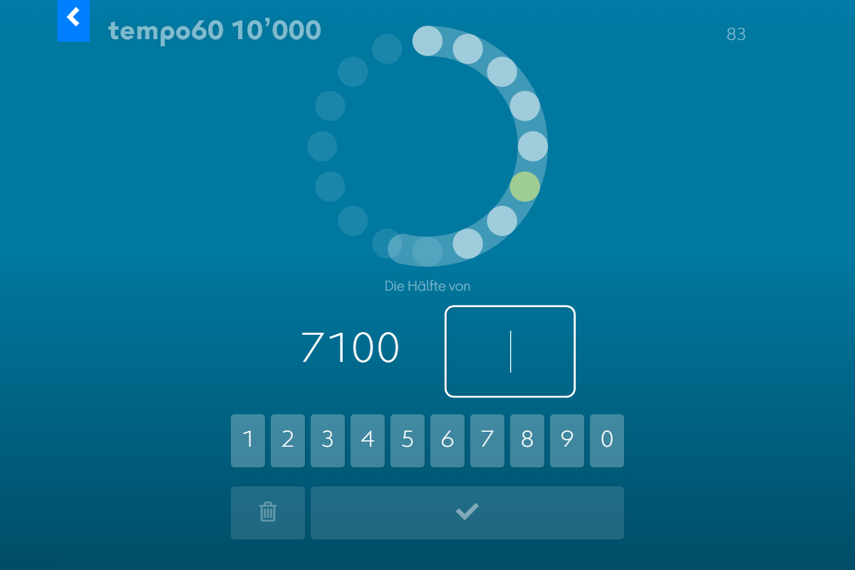 tempo60 10'000: Halbieren